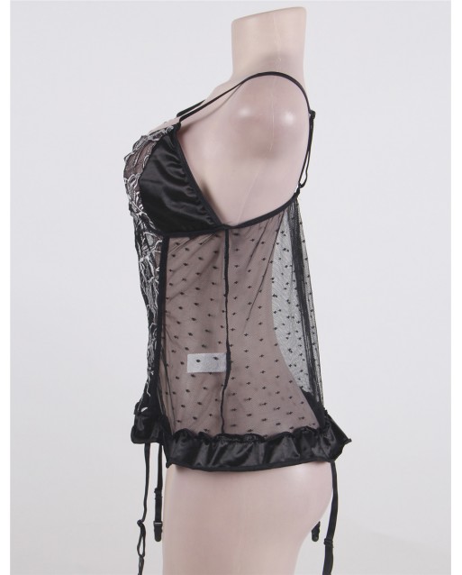 Plus Size Black Floral See-Through Babydoll OY-R80317PX (5XL)