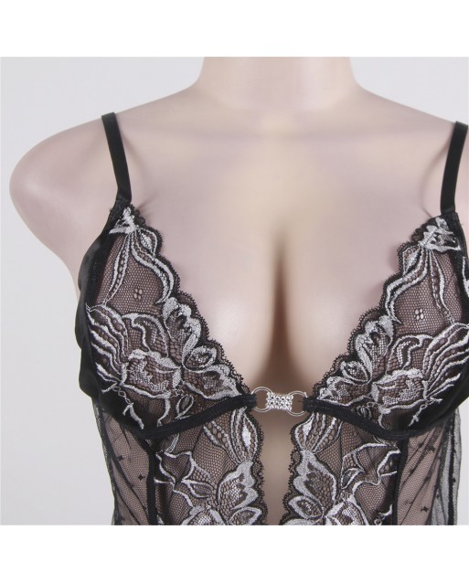 Plus Size Black Floral See-Through Babydoll OY-R80317PX (5XL)