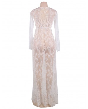 Plus Size White Delicate Lace Long Sleepwear Gown OY-R80497-2PX (5XL)