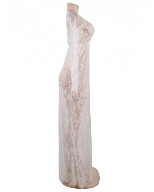 Plus Size White Delicate Lace Long Sleepwear Gown OY-R80497-2PX (5XL) Plus Size White Delicate Lace Long Sleepwear Gown OY-R80497-2PX (5XL)