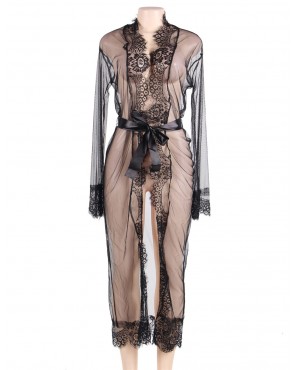 CLEARANCE! Plus Size Black Delicate Lace Long Sleepwear Gown OY-R80507-1PX (5XL)