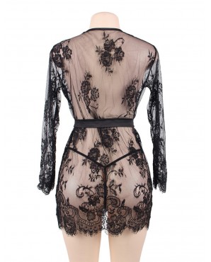 CLEARANCE! Plus Size Black Eyelash Lace Sleepwear Gown OY-R80552-1PX (5XL) CLEARANCE! Plus Size Black Eyelash Lace Sleepwear Gown OY-R80552-1PX (5XL)