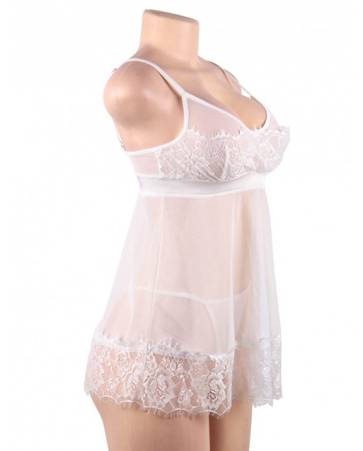 Plus Size Sexy White Eyelash Trim Lace Babydoll Set OY-R80578P (XL / 3XL)