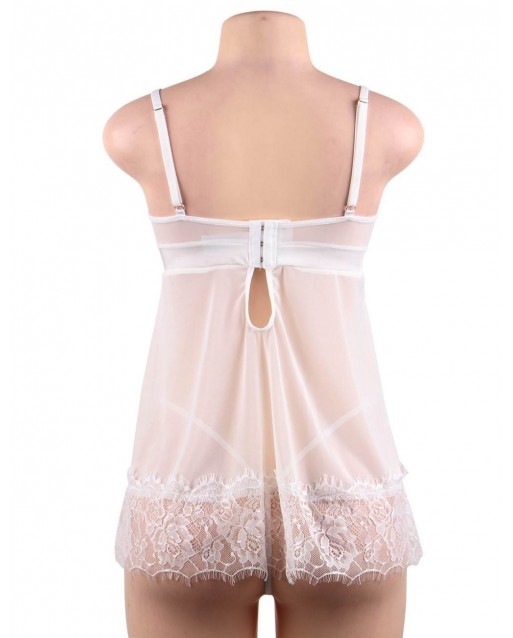 Plus Size Sexy White Eyelash Trim Lace Babydoll Set OY-R80578P (XL / 3XL)