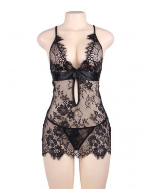 CLEARANCE! Plus Size Black Eyelash Lace Sexy Babydoll OY-R80637P (XL / 3XL)