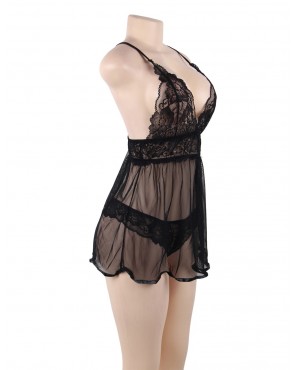 CLEARANCE! Plus Size Black Elegant Backless Fly-away Babydoll OY-R80641-1P (XL / 3XL)