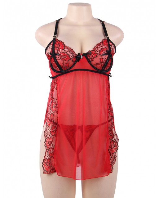 Plus Size Elegant Red Lace Sexy Babydoll OY-R80746P (XL / 3XL)