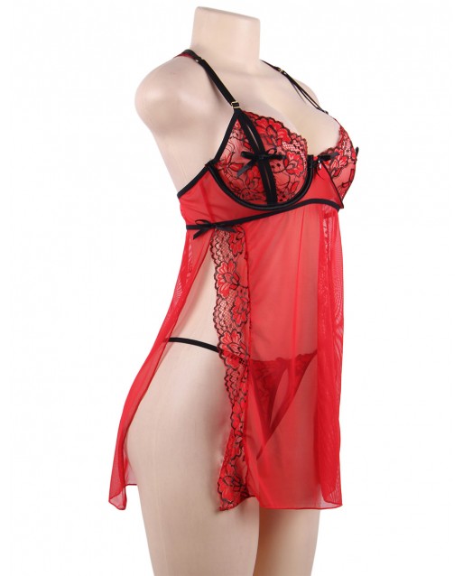 Plus Size Elegant Red Lace Sexy Babydoll OY-R80746P (XL / 3XL)