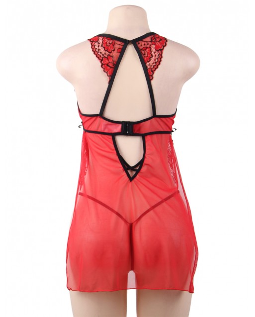Plus Size Elegant Red Lace Sexy Babydoll OY-R80746P (XL / 3XL)