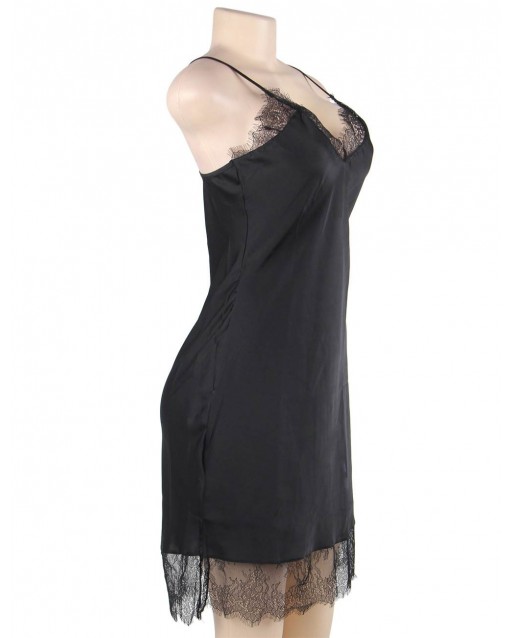 Plus Size Black Sexy Fashion Silk Satin Lace High Quality Women Pajama OY-R80772-1P (XL / 3XL)