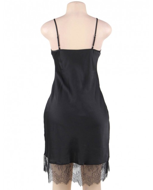 Plus Size Black Sexy Fashion Silk Satin Lace High Quality Women Pajama OY-R80772-1P (XL / 3XL)