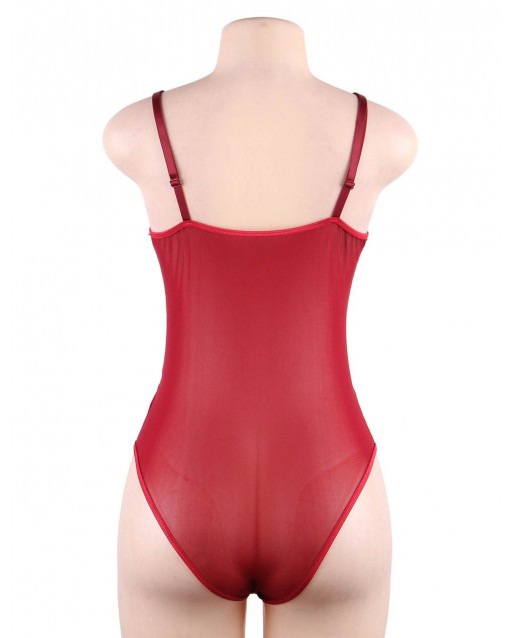 Plus Size Red Lace High Quality Eyelash Lace Splice Sexy Bodysuit  OY-R80875-3P (XL / 3XL)
