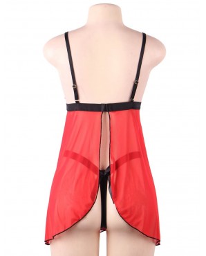CLEARANCE! Plus Size Red Lace High-end Delicate Embroidery Babydoll Lingerie Set OY-R80926-2P (XL / 3XL)