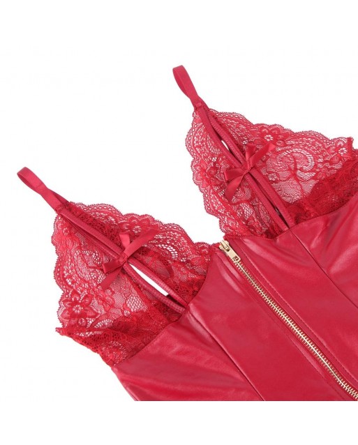 CLEARANCE! Plus Size Sexy Lace Leather Stitching Zipper Teddy Clubwear OY-R80939-2P (XL / 3XL)