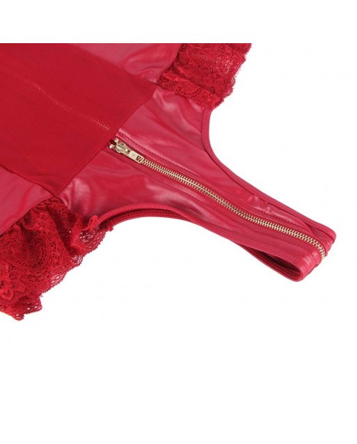 CLEARANCE! Plus Size Sexy Lace Leather Stitching Zipper Teddy Clubwear OY-R80939-2P (XL / 3XL)
