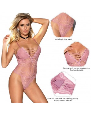 Sexy Chest Ribbon Adjusting Pink Lace Teddy OY-R80630-3 (M)