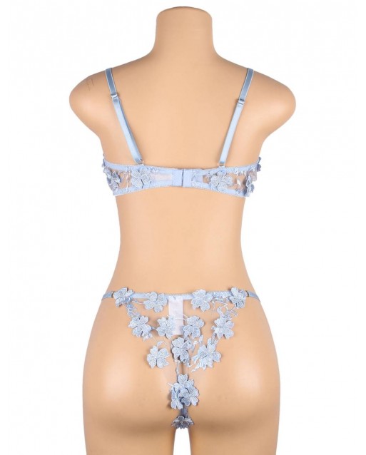 Plus Size Floral Applique Embroidery Mesh Underwire underwear set OY-R80998-1PX (5XL)