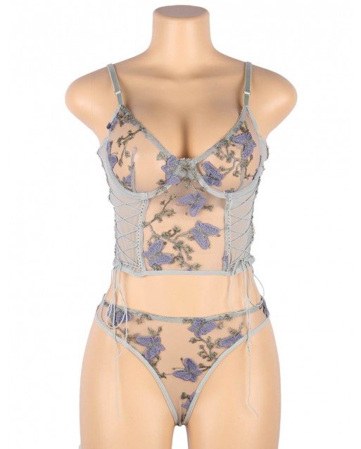 Plus Size Butterfly Pattern Embroidery Mesh Lingerie Set With Underwire OY-R81023-1PX (5XL)