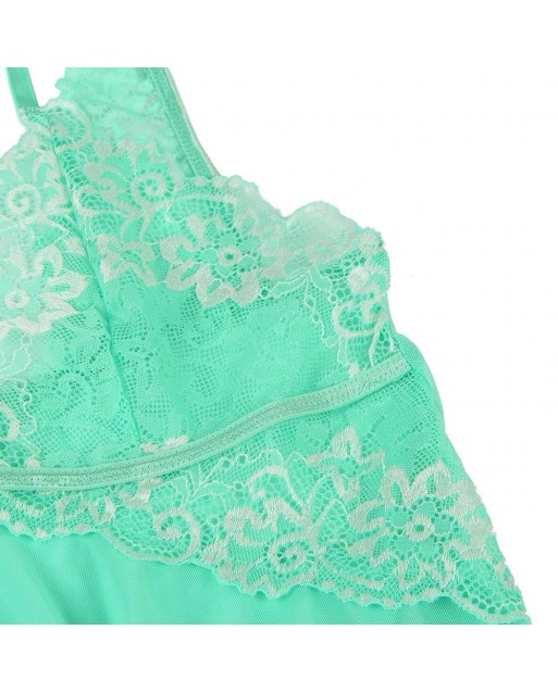 Plus Size Green Lace Stitching Irregular Skirt Perspective Babydoll OY-R81037-3P (XL / 3XL)