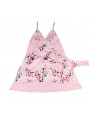 CLEARANCE! Plus Size Floral Print Lace-up Babydoll Without Underwire OY-R81063-2P (XL / 3XL)